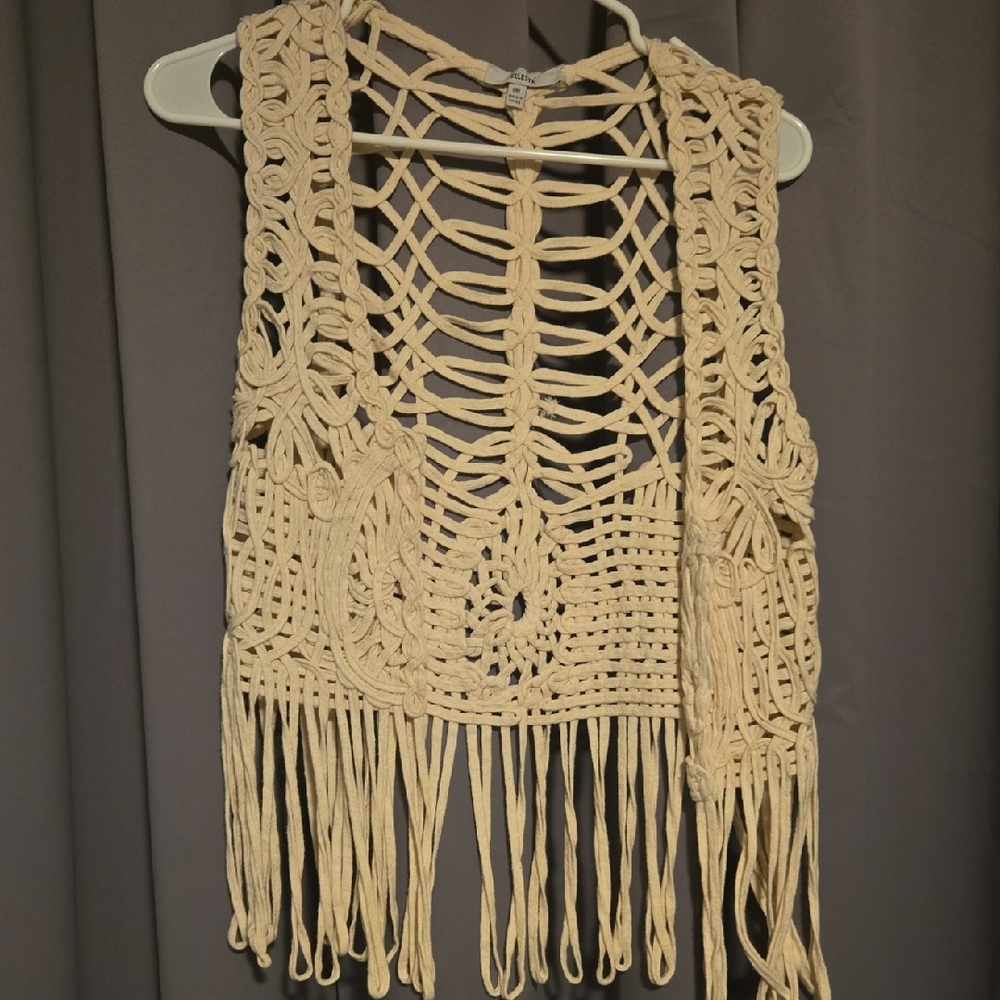 Beige Crochet Fringe Vest